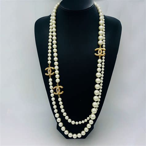 cheap chanel pearl necklace|chanel pearl long strand necklaces.